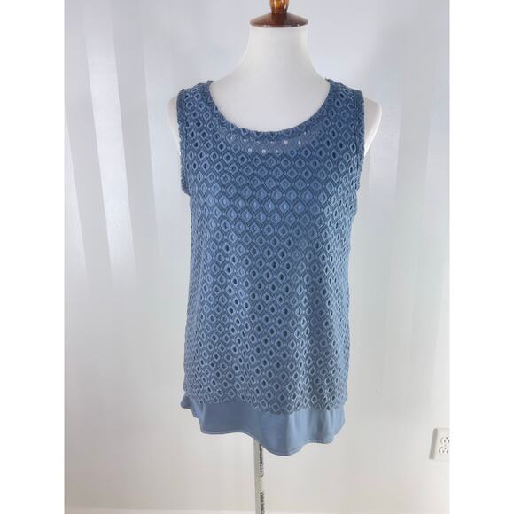 SIMPLY VERA VERA WANG Slate Blue Sleeveless Top w/ Embroidered Overlay - Picture 1 of 10
